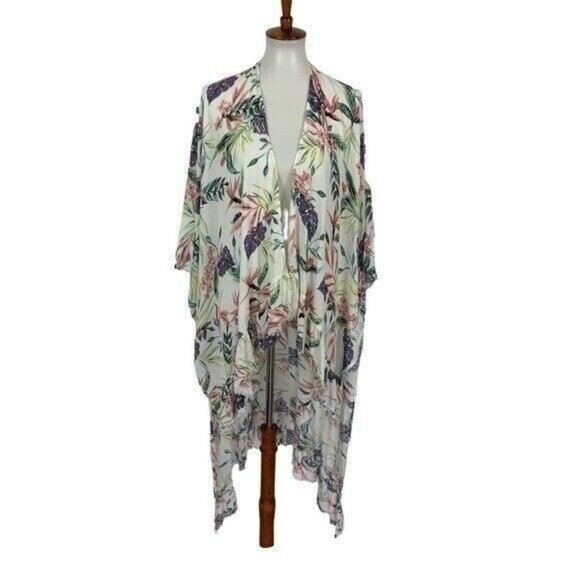 Umgee Kimono Cardigan Medium Large Floral Boho Fringe Sheer Layer - Picture 1 of 6